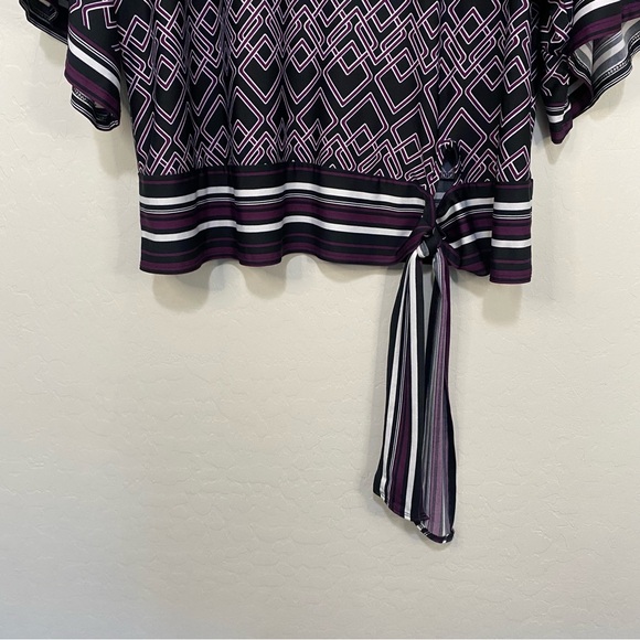 PERSEPTION WOMEN 3/4 Sleeve Front Tie Blouse Geometric Striped Plus Size 2X - Picture 3 of 8